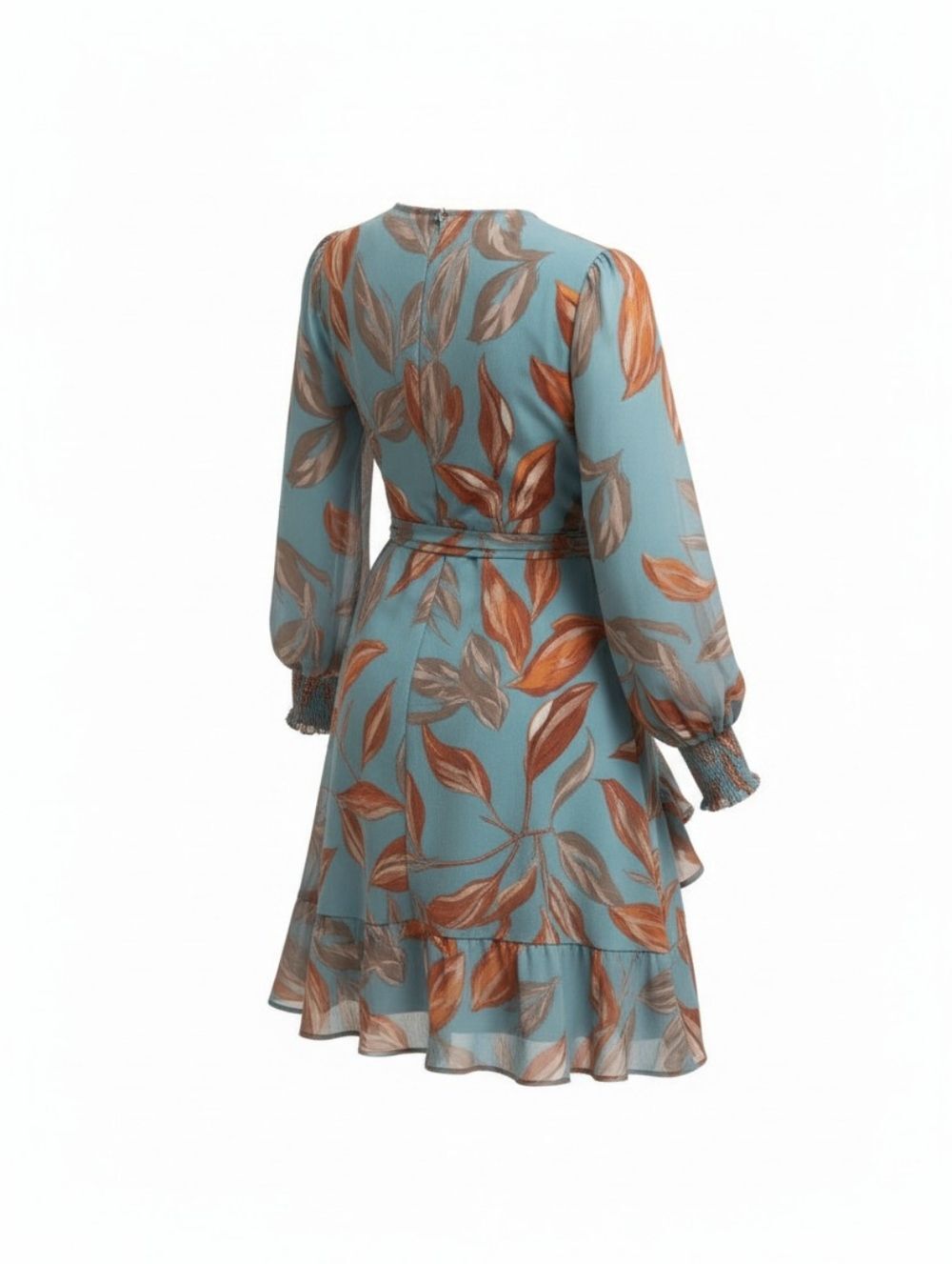 Blue Floral Wrap Dress -Teal Blue- with Tie Waist- Size Small & Medium- NWT - Picture 3 of 8